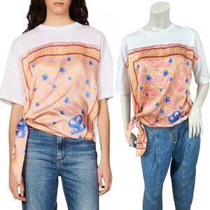 Sandro Eulalin Scarf Printed Insert Contrast White Tee Shirt Size 1 or Small